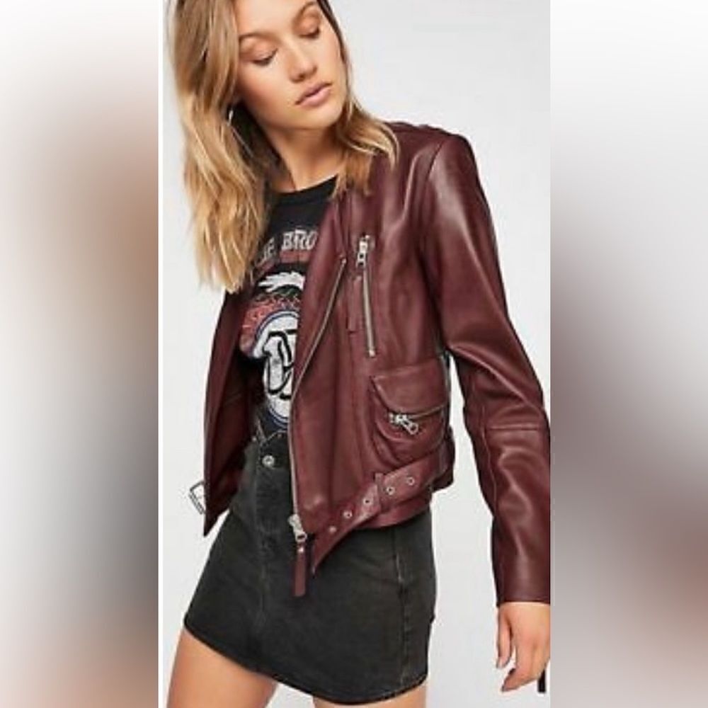 Free People Victory Leather Moto Jacket/Size M - Picture 4 of 12